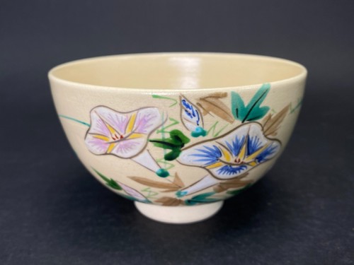 Nippon Kyo ware Chawan, Morning Glory pattern Tea Bowl, Matcha bowl, by Kosen - Picture 2 of 9