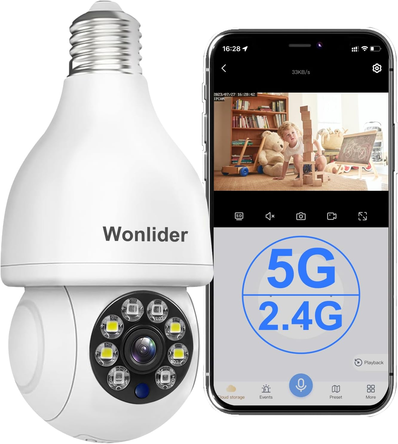 5G Light Bulb Security Camera,Ptz 360° Wireless Cameras Outdoor Indoor,1080P Wif