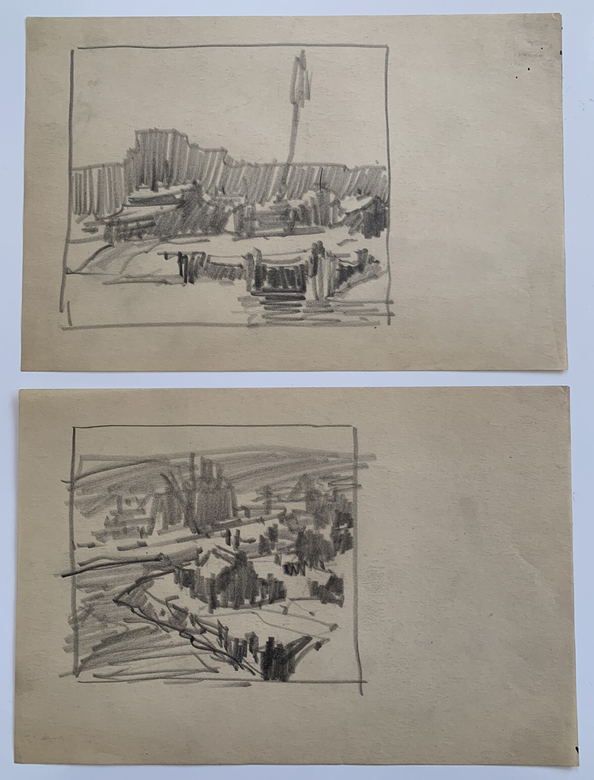 Lot of 1940s Carl Gaertner Pencil Graphite Sketches Cuyahoga Cleveland