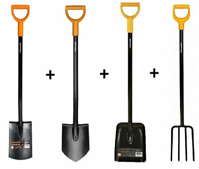 FISKARS 131413 + 131403 + 132403 + 1003458 Solid Set Garten Spaten Schippe Gabel