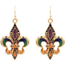 Beautiful Gold Tone Fleur de Lis Earrings Mardi Gras Gift Boxed