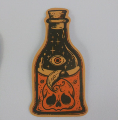 Skull Inside Bottle Orange & Black Halloween Sticker 2.78'' x 1.5'' (M)