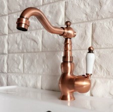 Antique Red Copper Bathroom Kitchen Bar Sink Swivel Faucet Mixer Tap snf405