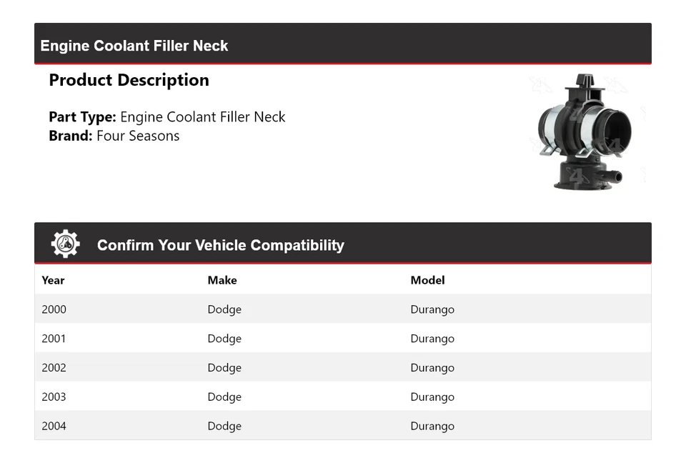 Cuello de llenado de refrigerante de motor Dodge Durango 2000-2004 4 estaciones 2001 2002 2003 Foto 2 de 4