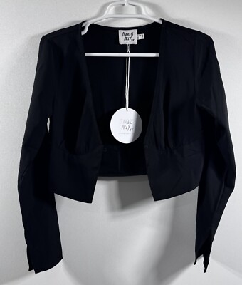 Princess Polly Claire Top Black Long Sleeve Button Lightweight Cropped Sz. 8 NWT