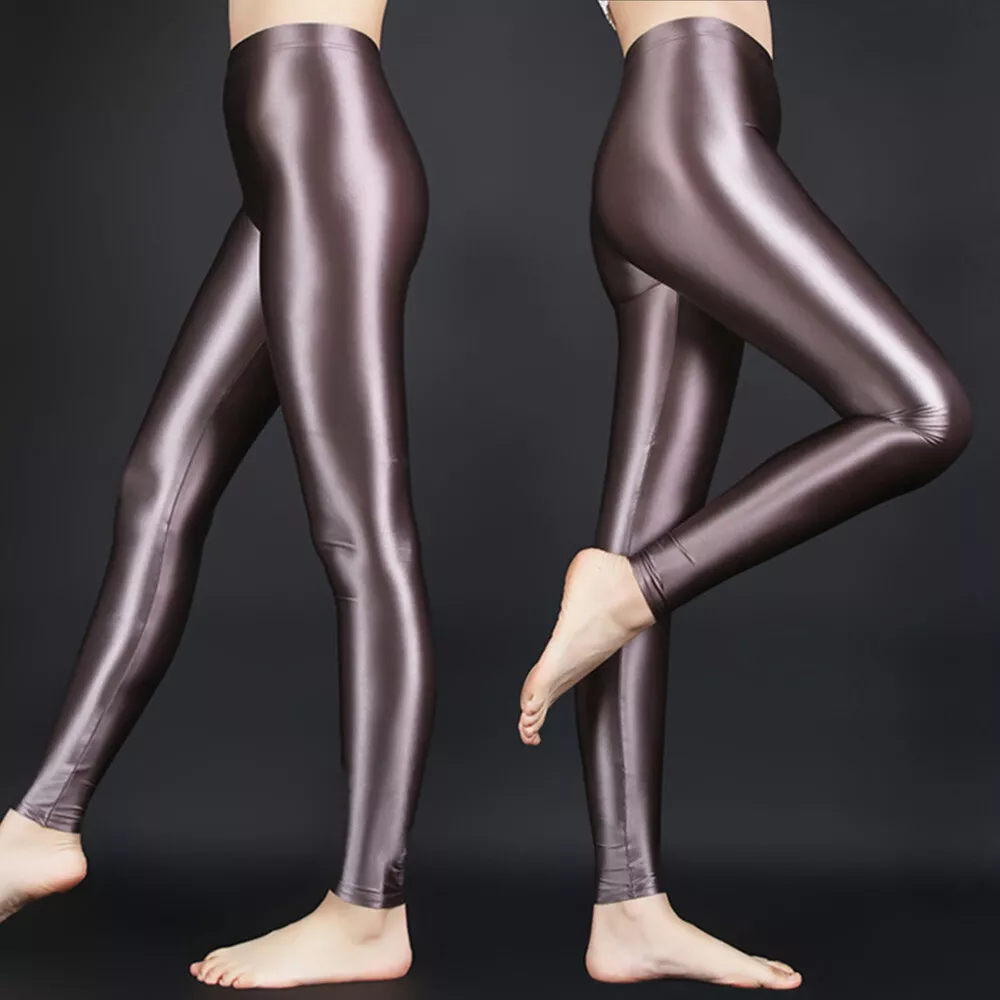 Women Shiny Glossy Opaque Leggings Super Elastic Slim Trousers Yoga Pants