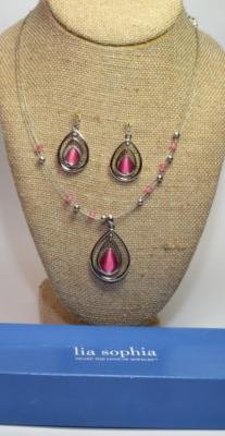 Neu Kiste Gestempelt Lia Sophia Silberfarben Pink Perlen Set 18 '' Kette Piercing