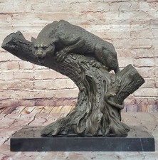 Bronze Sculpture Art Déco Noir Panthère Animal Statue Jaguar Léopard Figurine