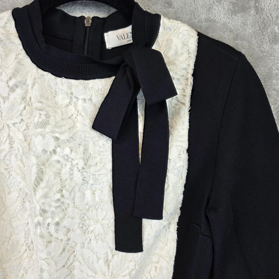 Valentino Dress Womens XS Lace Bow Long Sleeve Fit Flare Elegant Made in Italy - Image 2 of 4