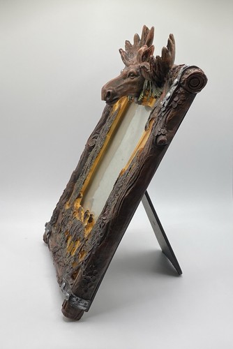 Rustic Bark Resin Moose Head Antler Picture Frame 4x6 - Picture 4 of 6