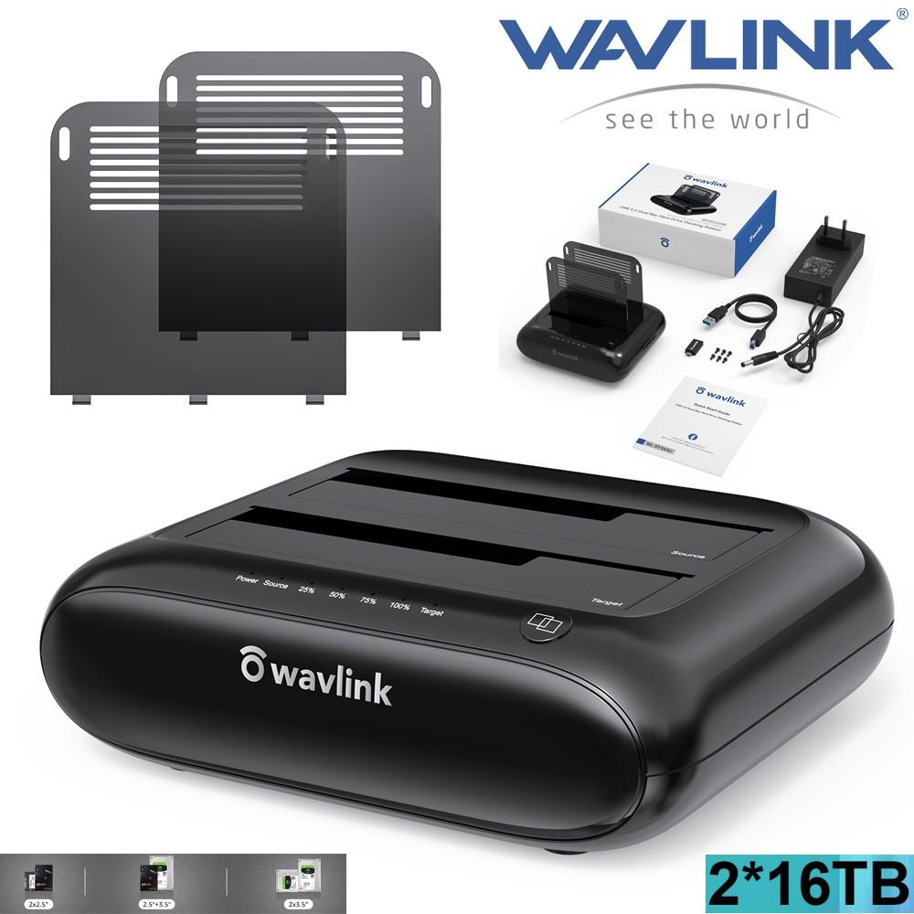 Estación de acoplamiento de gabinete SSD HDD de 2,5" y 3,5" doble bahía USB A/C a SATAI/II/III