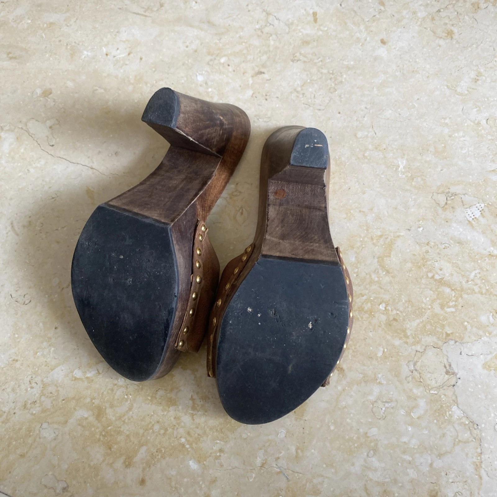 Miu Miu Sandali Donna 7 5 Scarpe Marrone Pelle Zeppa Legno Plateau