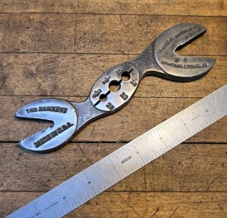 Antique Double Side HAWKEYE Alligator Wrench & Thread Gage • VINTAGE Tools ☆USA