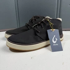 Olukai Men 10 Papaku Chukka Boots Darkwood Black Canvas High Top 10539-6363 New