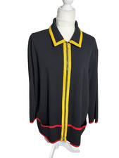 Vtg ST JOHN Marie Gray Sport Black Cotton Knit Zip Jacket L Colorblock Ribbon
