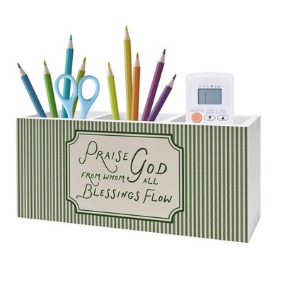 Sage Green Christian Pen Pencil Holder, Praise God from Whom All Blessings Fl...
