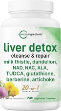 Liver Detox w/ Milk Thistle, NAC, ALA, TUDCA for Liver Cleanse & Repair 240 Caps