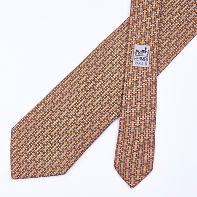 Hermes Krawatte Seidenkrawatte 5647 EA grau Figur H auf orange