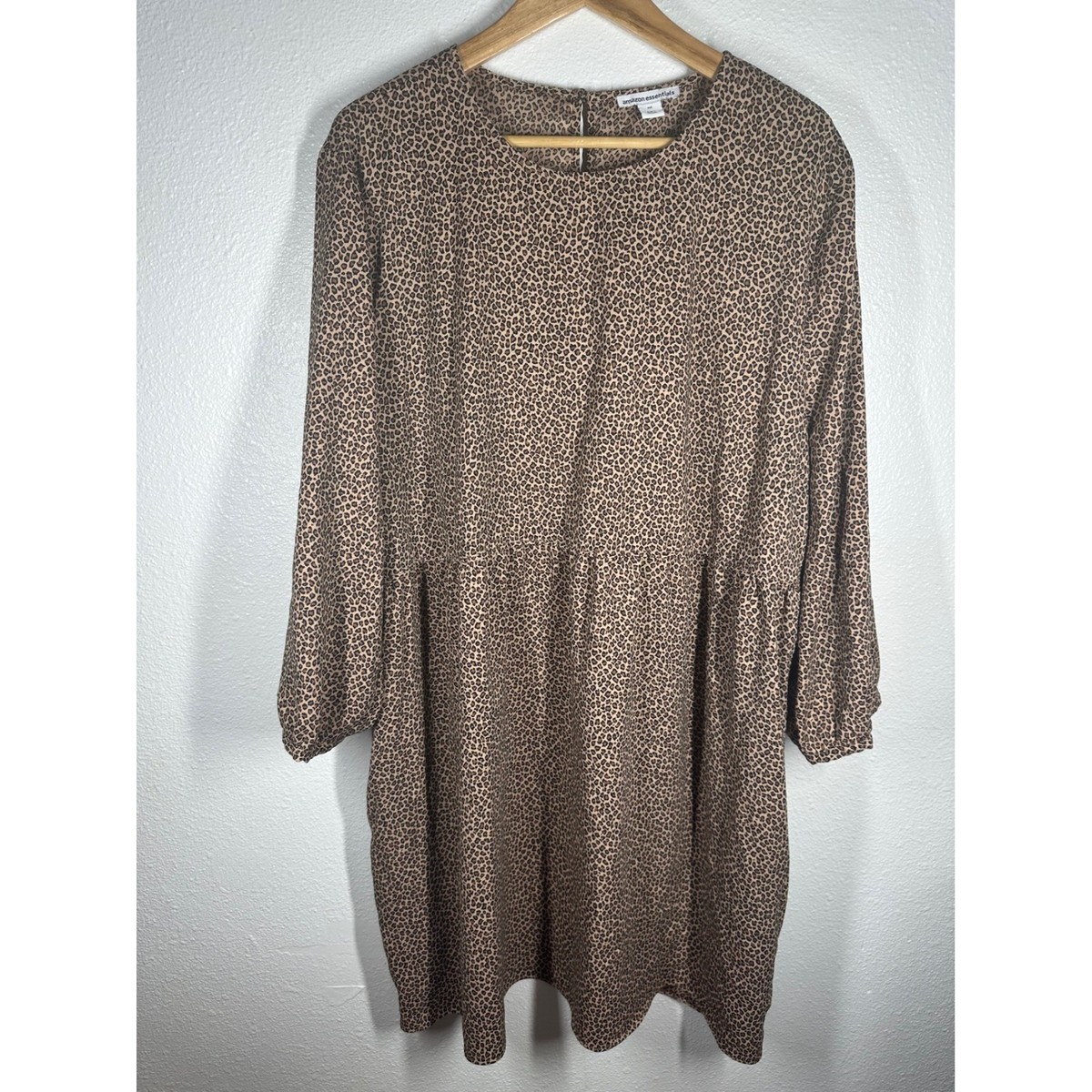 Amazon Essentials Dress Womens XXL Brown Leopard Print Babydoll Long Sleeve  Mini | eBay