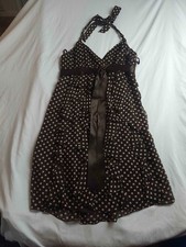 Eliza J Dress Womens Size 12 Brown Polka Dot Halter Babydoll Fit & Flare Midi