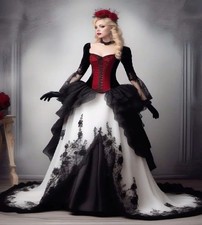 Victorian Black Red Gothic Wedding Dress Renaissance Medieval Celtic Bride