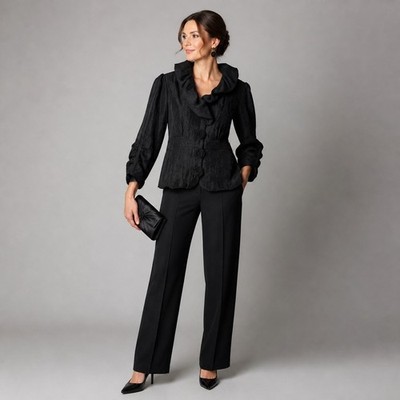 Samuel Dong Jacket Womens XL Black Rosette Ruffle Collar Evening Opera Coat