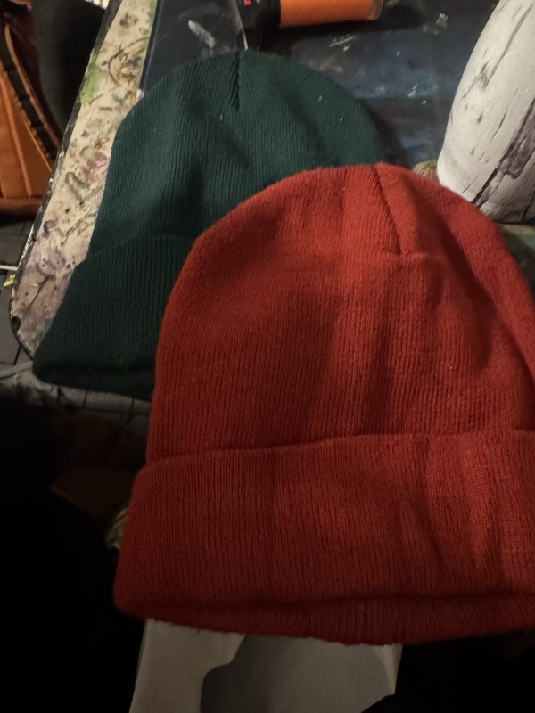 Men’s 2-Pack Solid Knit Beanie Hats, One Size, Red & Green Winter Hat Set
