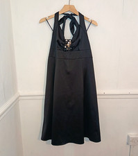 Wallis Womens Dress Black Size UK 16 Beaded Halterneck Evening Occasion Party