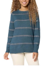 Belle by Kim Gravel Women's Micro Sequin Stripe Sweater Blue