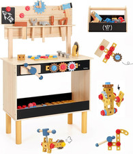 Wooden Kids Tool Bench  Carry Toolbox   71 Pcs Pretend Play Tool Workbench with