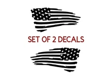 Tattered American Flag Distressed Vinyl Decal Sticker | Ripped Torn USA SET of 2