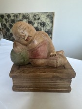 Sculpture de Buddha sur Boîte Fonctionnelle - Bois De Acacia
