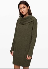 Lululemon Along The Way Dress L Green Textured Turtleneck Sweater Long Sleeve