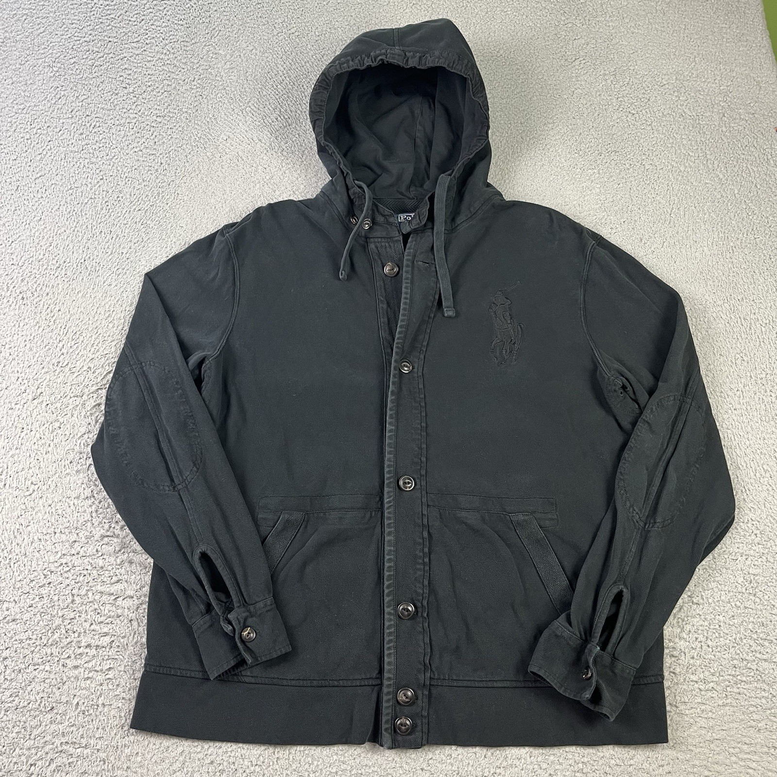 Polo Ralph Lauren vintage con cappuccio uomo XL nera grande pony mentoniera cotone maglia