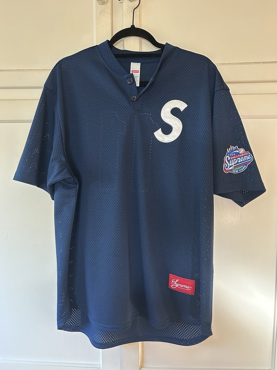 Supreme S Logo Baseball Henley Jersey Navy Size Large FW24