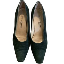 St. John Pumps Women 7B Green Suede Pointed Toe Kitten Heel Made in Italy Luxury