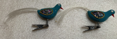 VINTAGE WEIHNACHTSBAUM BLAU VOGEL CLIP AUF ZWEI DEKORATIONEN