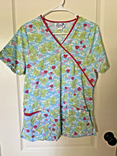 Liana Ladies Scrub Top Size M Blue with Hearts  Frogs