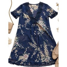Christian Dior Vintage Blue Floral Sheer Lace Trim Nightgown Womens Medium GUC