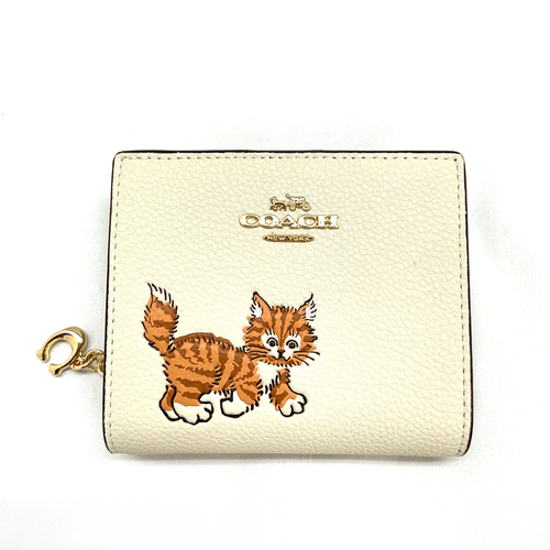 N Used Coach Snap Wallet Cc472 Leather White Cat Brand Compact Pawn Shop Kantei-