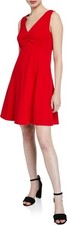 KATE SPADE New York Red Ponte Knit V-Neck Ruched Stretch Dress 4 Broome Street
