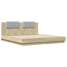Bed Frame with Headboard & LED Lights Sonoma Oak 180x200 cm Super King vidaXL