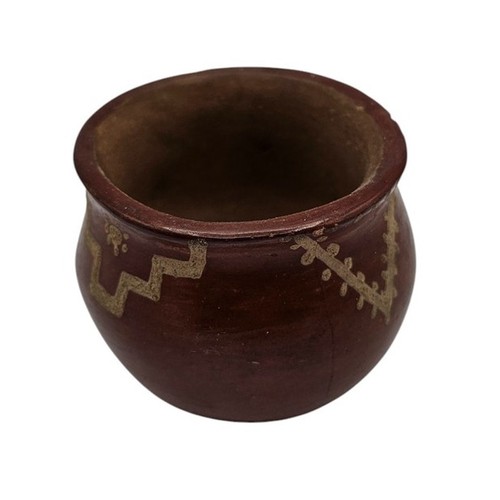 Native American Vintage Mid-Century Pottery Bowl Signed 1950s Brown Gold