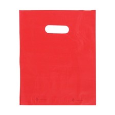 SSWBasics Red Plastic Merchandise Shopping Bags with Die Cut Handles