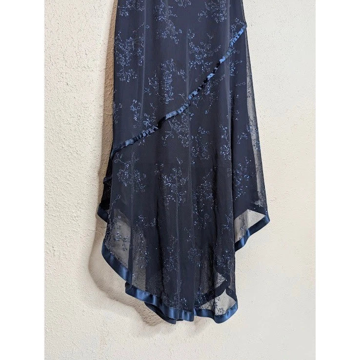 Vestido de Noche Taboo Azul Transparente Floral Brillo Asimétrico Hada Grunge Y2K Foto 4 de 4