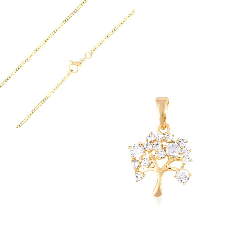 Collier Arbre de Vie Lumineux en Cristal et Or Jaune pour Look Quotidien