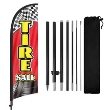 FSFLAG Tire Sale Feather Flag with Pole and Ground Stake 8Ft Advertising Sign