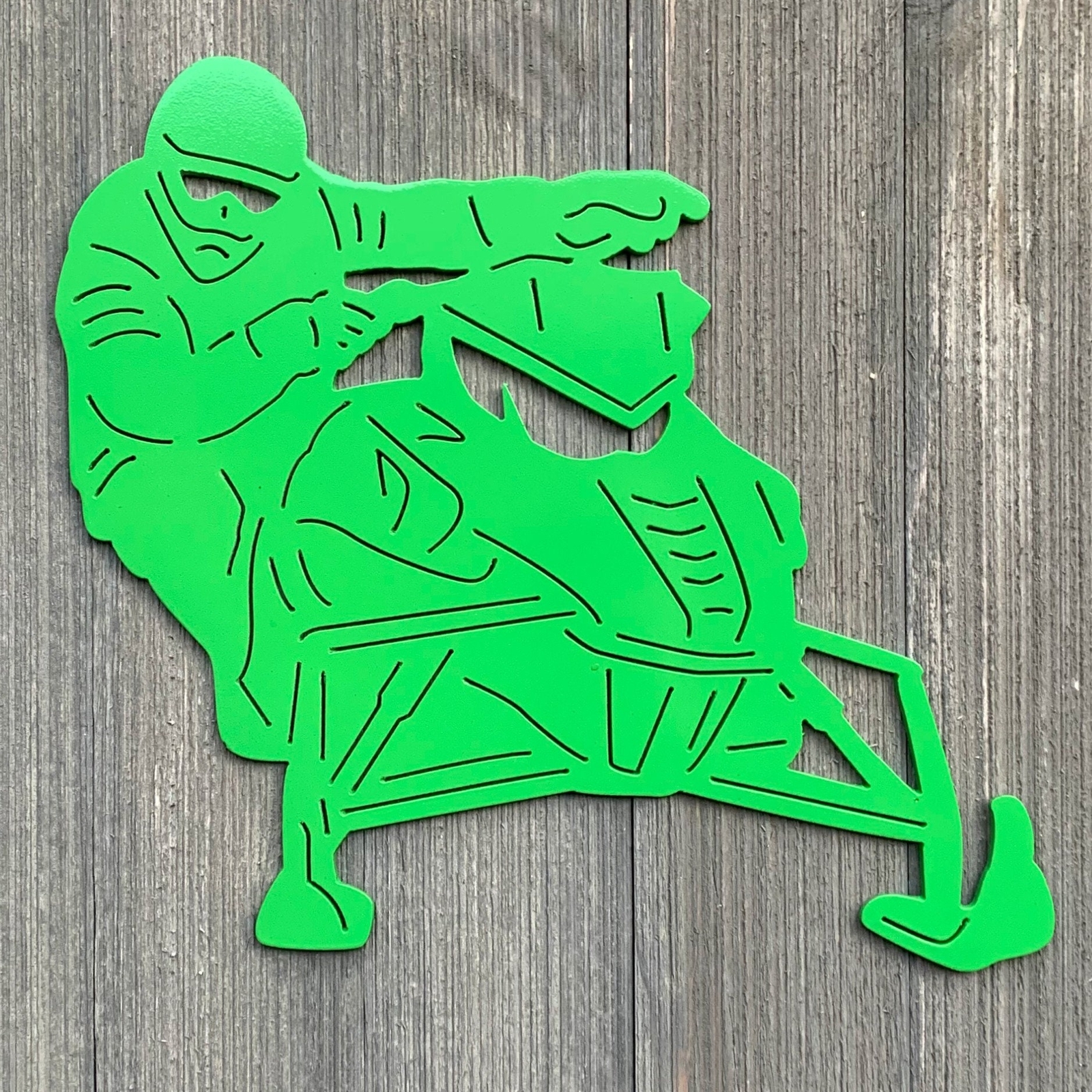 Snowmobile Metal Sign Cutout Powder Coated Metal Snowmobile Rider