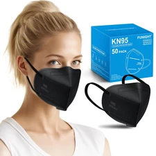 KN95 Adult Masks 50 Pack 5 Layers Black Disposable Dust Masks with Filtering ...