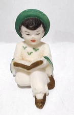 Vintage Chinese Asian Sitting Woman Reading A Book Salt Stone Figurine